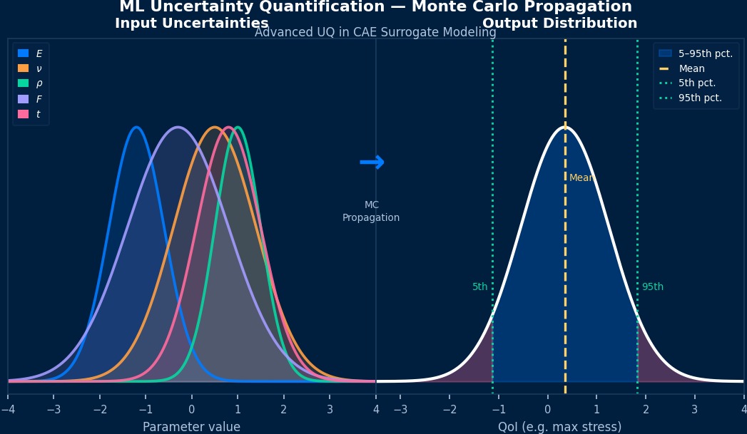 Advanced ML uncertainty quantification in CAE: Monte Carlo uncertainty propagation from input parameter distributions to output quantity of interest