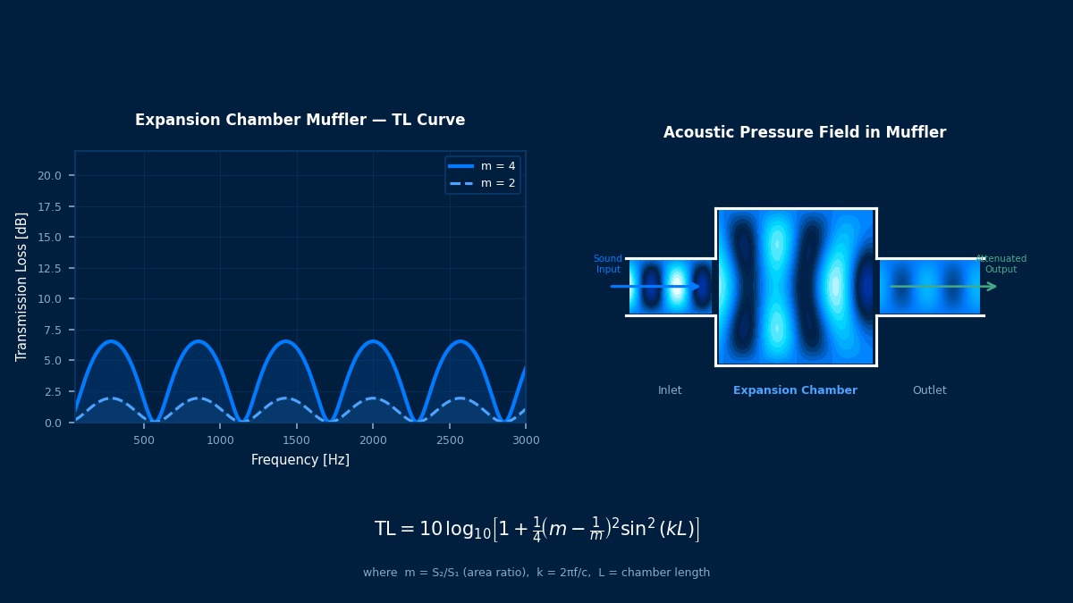 扩张腔消声器透射损失曲线与管道声压场分布可视化