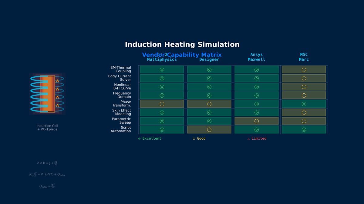 感应加热仿真供应商能力矩阵——对比COMSOL、JMAG、Ansys Maxwell和MSC Marc的电磁-热耦合功能