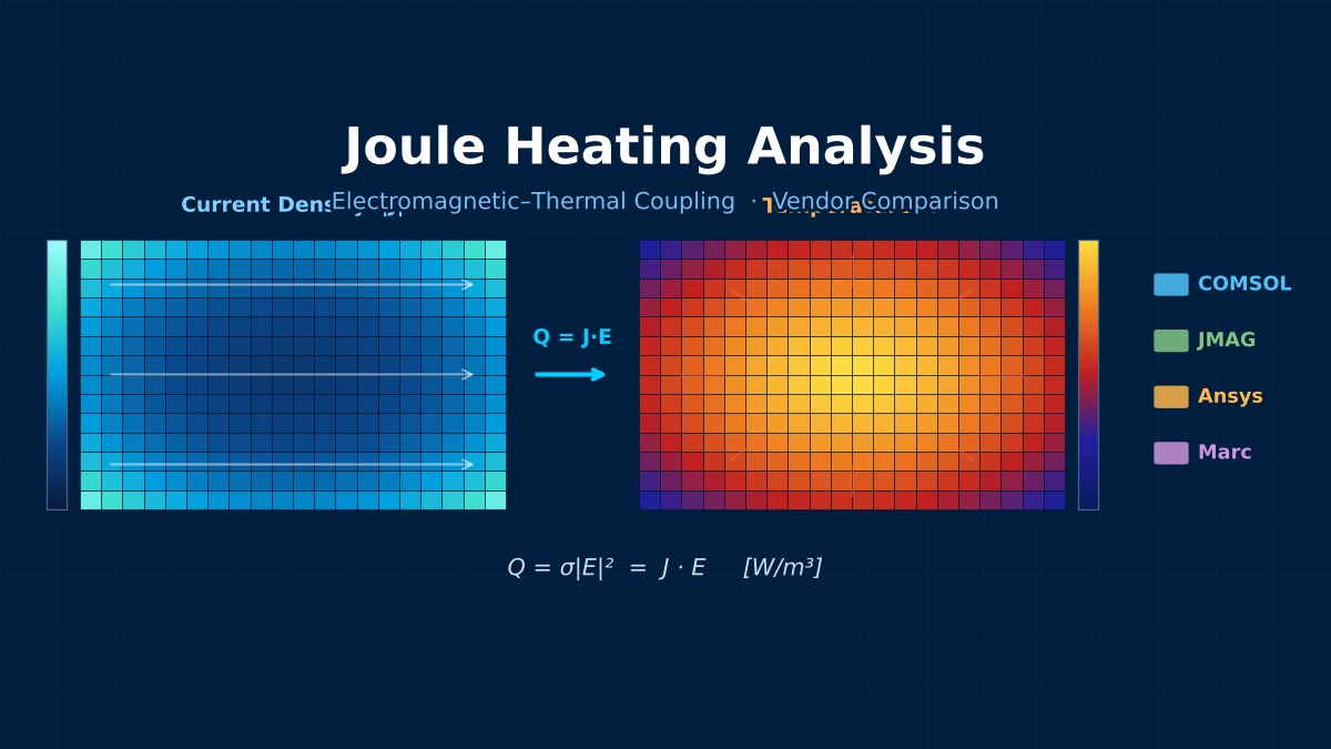 Joule heating electromagnetic-thermal coupled analysis showing current density and temperature contour on conductor cross-section