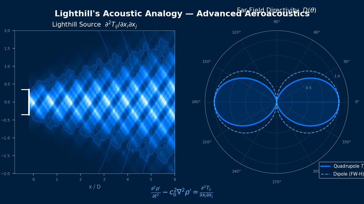 Lighthill acoustic analogy: turbulent jet source field and far-field quadrupole directivity pattern for aeroacoustic noise prediction