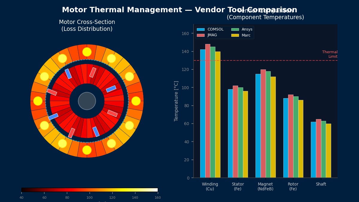电机热管理商业工具对比——电机截面损耗分布与COMSOL、JMAG、Ansys、Marc各部件温度比较