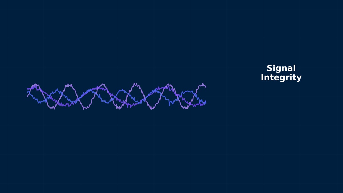 SI-aware PCB design simulation showing stackup cross-section with impedance-controlled differential pairs and return path current distribution