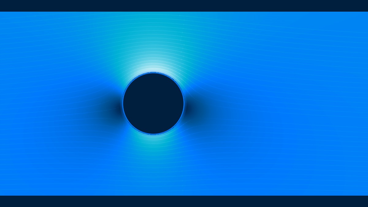 CFD streamlines around a cylinder with velocity magnitude coloring showing flow separation