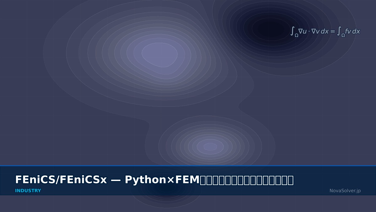 FEniCS finite element framework visualization showing PDE weak form and mesh