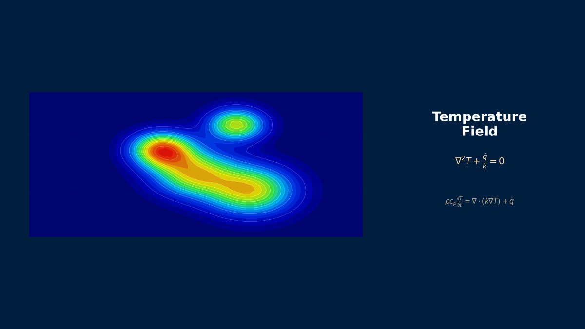 1D transient heat conduction solved by separation of variables showing temperature profile decay with eigenfunction series expansion